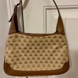 BROOKS BROTHERS Jacquard Hand Bag Leather Trim Shoulder bag Women's Brown